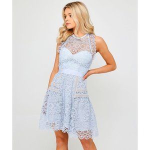 NWT | SELF-PORTRAIT Circle Floral Lace Mini Halter Dress in Pale Blue | Size 2